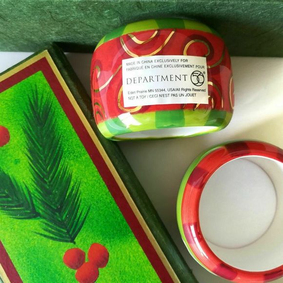 Ceramic Napkin Rings Vintage Dept 56 Jane Davies Christmas Red Green Gold IOB - Picture 2 of 7